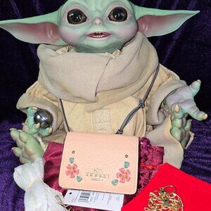 Coach Floral Whipstitch Mini Wallet With Chain & wristlet strap - new